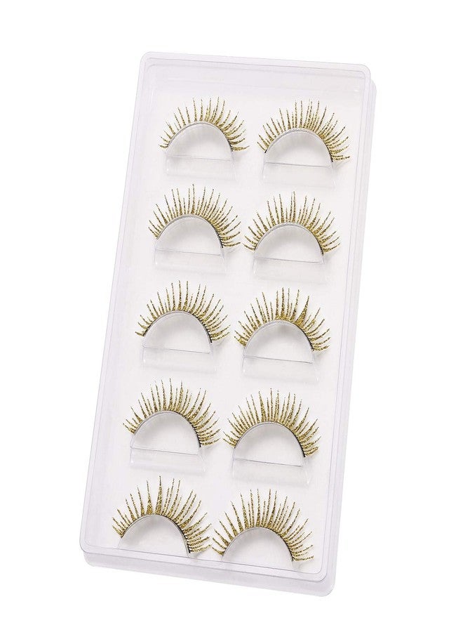 outopen 5 Pairs Glitter Lashes Halloween Gold Eyelashes Cosplay Makeup Gold Lashes Sequins Colored Lashes for Halloween Cosplay New Year Party Stage Makeup - Image 1